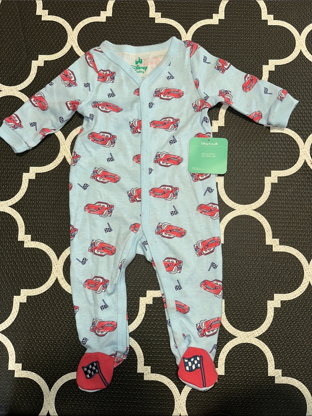 Disney Light Blue Footed One-Piece with Red Lightning McQueen Print